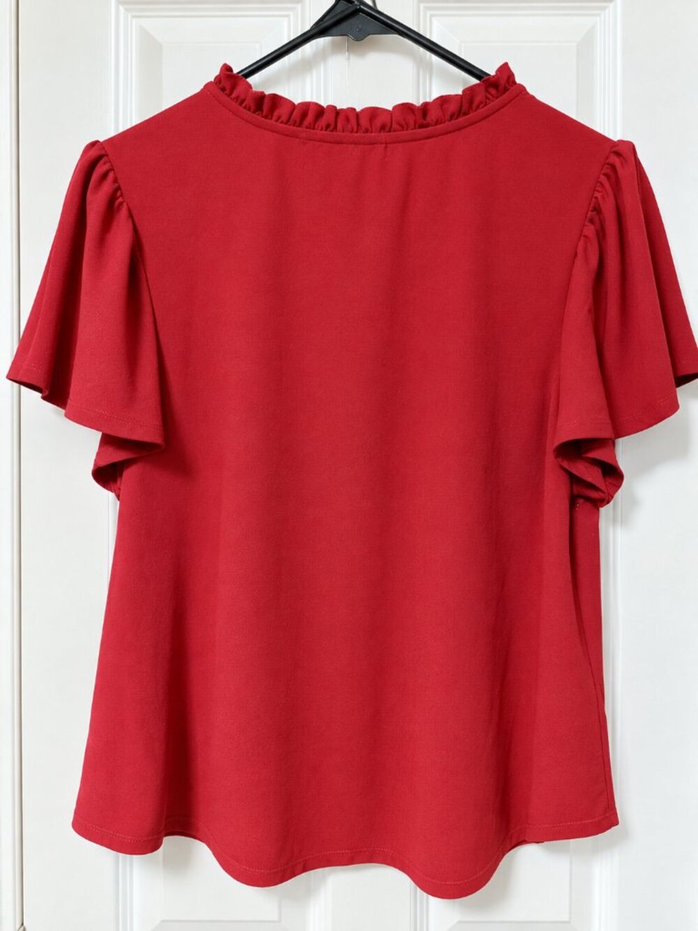 Sun-Dried Tomato Ruffle Tie Neck Blouse Gold Eyelet Short Sleeve Size L/G - Picture 3 of 11